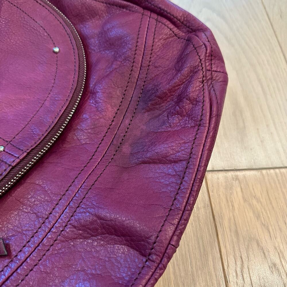 B Makowsky Purple Leather Hobo Style Convertible Satchel Purse - Picture 6 of 11